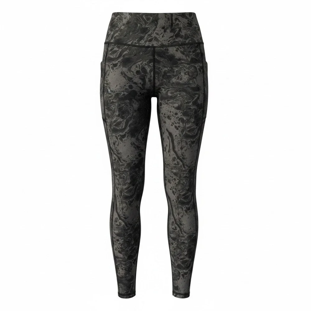 Ideology Abstract Ankle Leggings Women Sz XS Gray/Black High Rise Elastic Waist